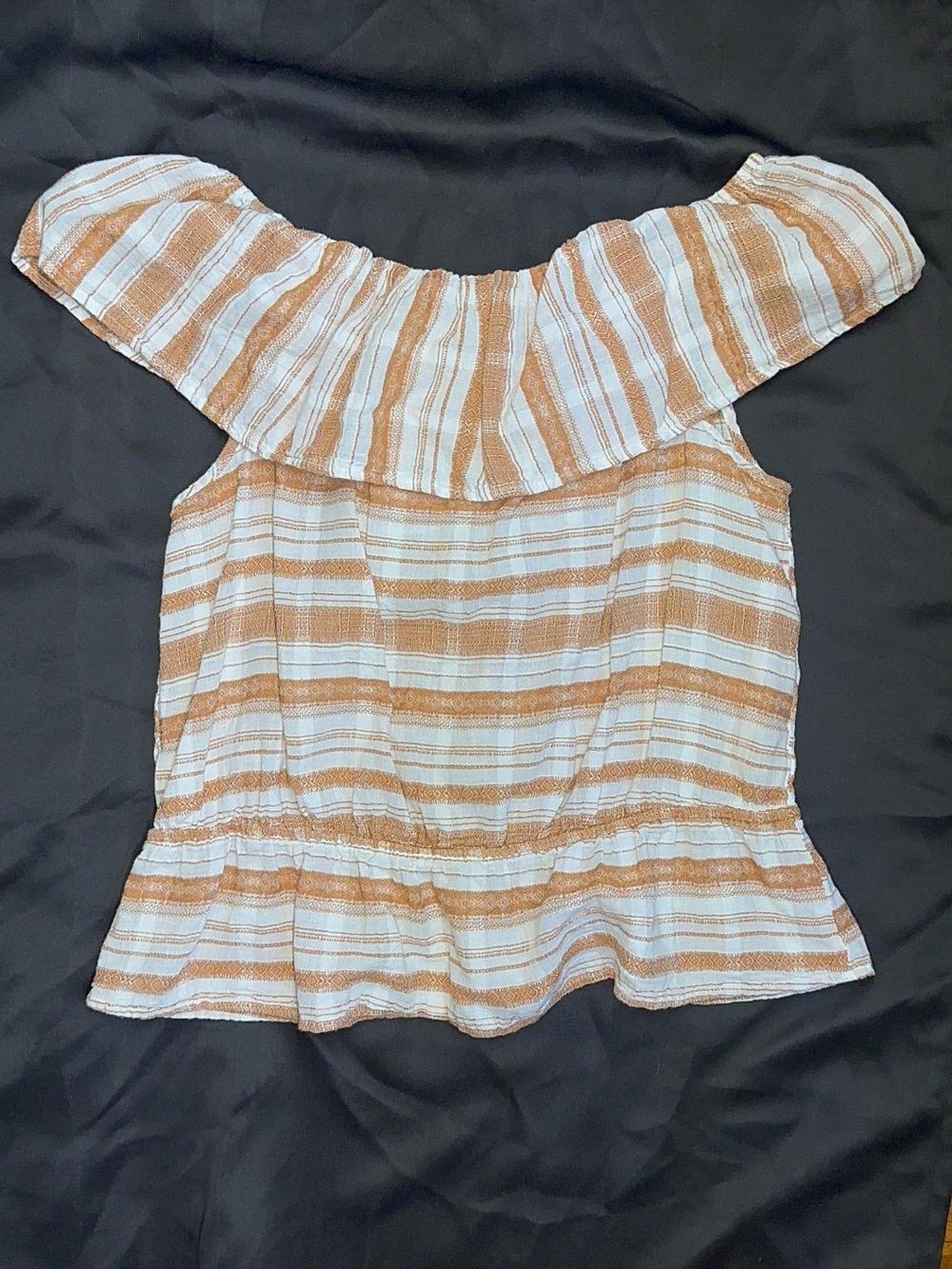 Wrangler Retro Off Shoulder Blouse Women’s Large Tan White Striped Cotton linen - Picture 6 of 7